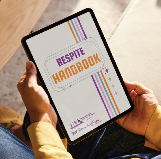 Person holding tablet showing respite handbook